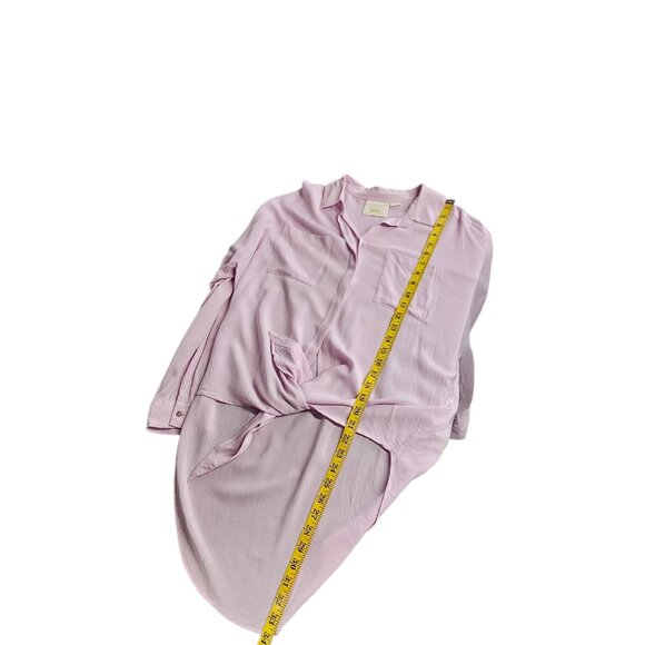 Anthropologie Maeve Button Front Tie Bottom Roll Sleeve Tunic, Purple, Size M - Picture 7 of 8